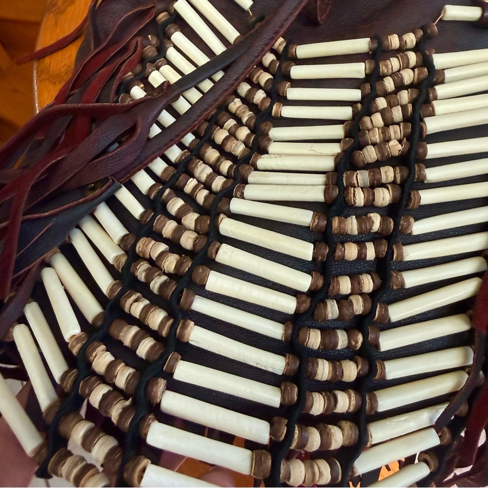 Spell & The Gypsy Dreamweaver Brown Leather Bone Fringe Crossbody Handbag - Picture 4 of 14